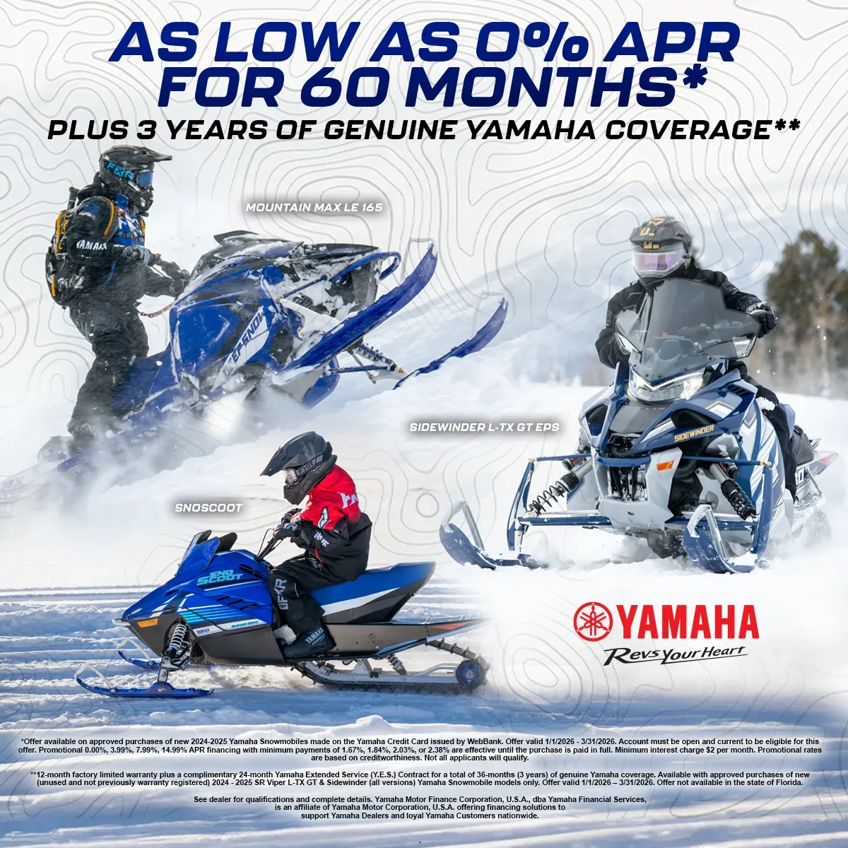 Yamaha snowmobile special financing and coverage offer banner