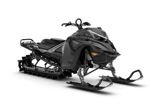 Black Lynx Shredder snowmobile designed for deep snow agility