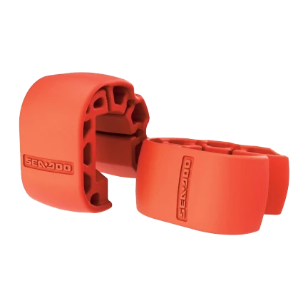 Two bright orange Sea-Doo snap-in fenders for hull protection