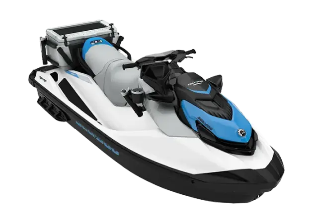 Sea-Doo FishPro Scout with rod holders and white fishing cooler