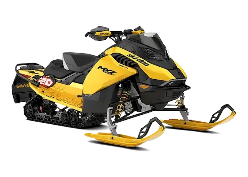 Yellow and black MXZ performance snowmobile shown from the front angle on a white background
