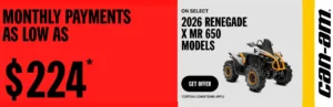 Read more about the article Monthly payment as low as $224 on select 2026 Renegade X mr 650 models